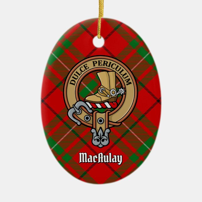 Ornamento De Cerâmica Clan MacAulay Crest sobre Tartan (Frente)
