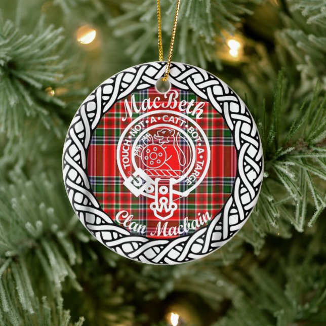 Ornamento De Cerâmica Clan MacBeth Tartan e Crest escoceses (Árvore)