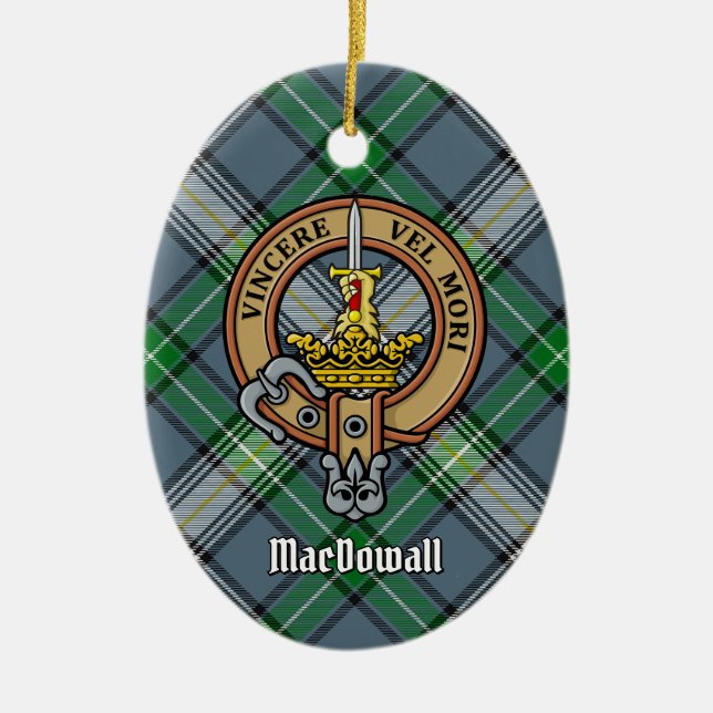 Ornamento De Cerâmica Clan MacDowall Crest sobre Tartan (Frente)