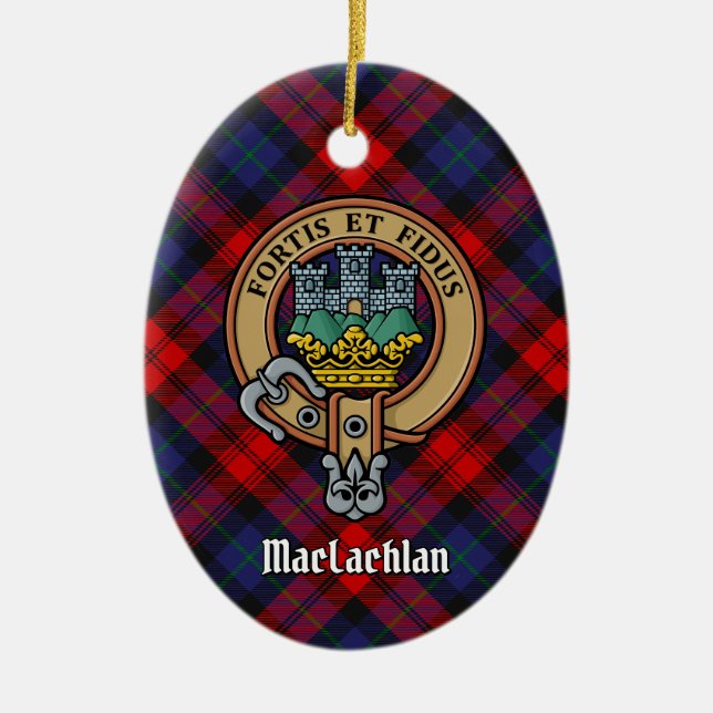 Ornamento De Cerâmica Clan MacLachlan Crest sobre Tartan (Frente)