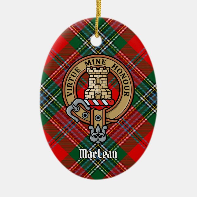Ornamento De Cerâmica Clan MacLean Crest sobre Tartan (Frente)