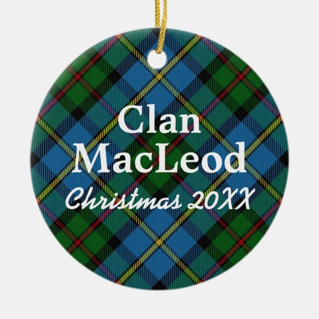 Ornamento De Cerâmica Clan MacLeod Scottish Blue and Green Tartan (Frente)
