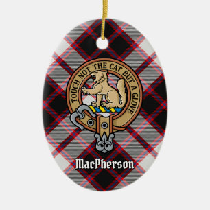 Ornamento De Cerâmica Clan MacPherson Crest sobre caçar Tartan