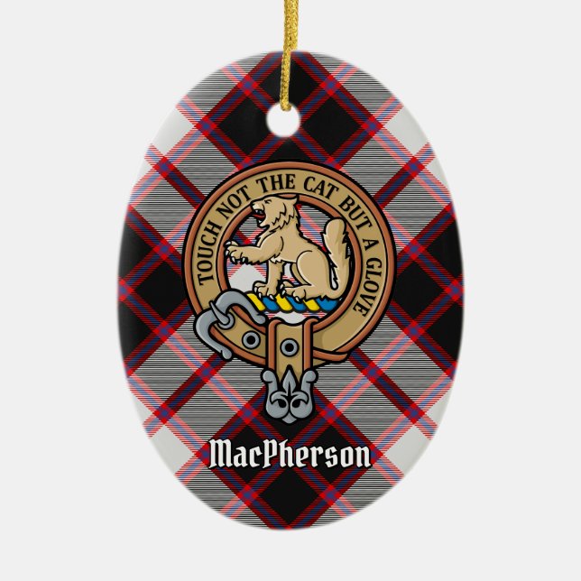 Ornamento De Cerâmica Clan MacPherson Crest sobre caçar Tartan (Frente)