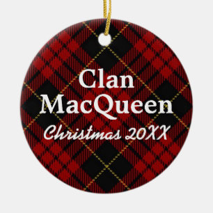Ornamento De Cerâmica Clan MacQueen, Red e Black Tartan