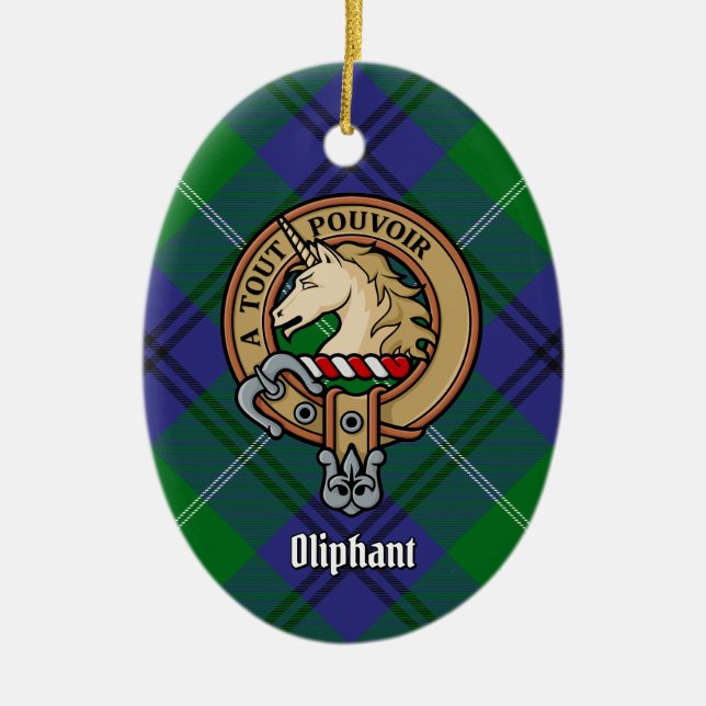 Ornamento De Cerâmica Clan Oliphant Crest sobre Tartan (Frente)