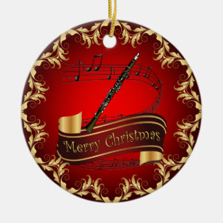 Ornamento De Cerâmica Clarinet ~ Musical Scroll ~ Feliz Natal ~