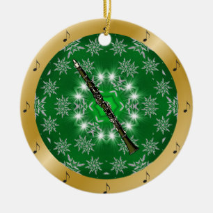 Ornamento De Cerâmica Clarinet ~ Silver ~ Verde ~ Dourado ~ Natal ~