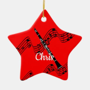 Ornamento De Cerâmica Clarinet sobre design musical festiva, personaliz
