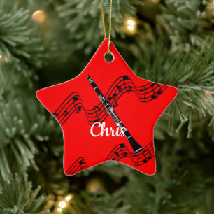 Ornamento De Cerâmica Clarinet sobre design musical festiva, personaliz