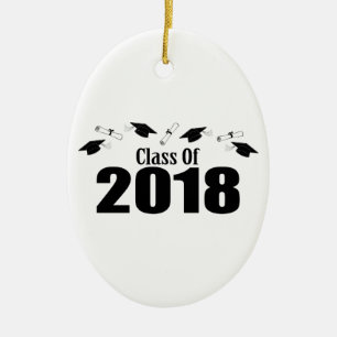 Ornamento De Cerâmica Classe de 2018 bonés e diplomas (preto)