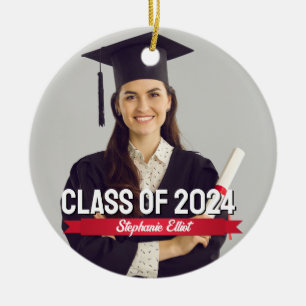 Ornamento De Cerâmica Classe de Fita Vermelha Personalizada de Graduação