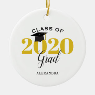 Ornamento De Cerâmica Classe de Formando 2020 Moderno Dourado e Preto