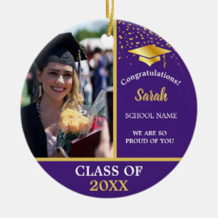 Ornamento De Cerâmica Classe De Foto Personalizada De Graduação Dourada 