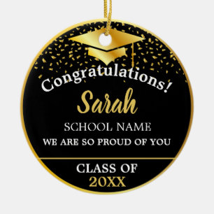 Ornamento De Cerâmica Classe De Graduação Personalizada Preta E Dourad