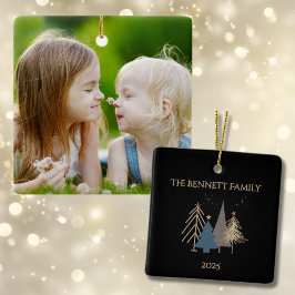 Ornamento De Cerâmica Classic Christmas Tree Family Photo Named 