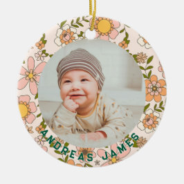 Ornamento De Cerâmica Classic Floral Baby's First Christmas Ornament