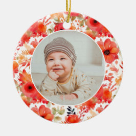 Ornamento De Cerâmica Classic Floral Frame Baby's First Christmas 
