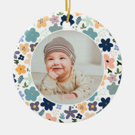 Ornamento De Cerâmica Classic Floral Frame Baby's First Christmas 