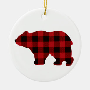 Ornamento De Cerâmica Classic rustic bear design - red and black plaid
