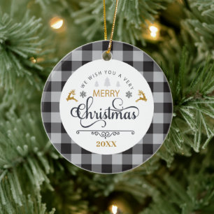 Ornamento De Cerâmica Clássico Buffalo - Xadrez Cheque Feliz Natal