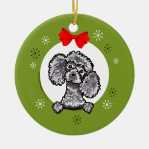 Ornamento De Cerâmica Clássico cinzento do Natal da caniche de brinqued