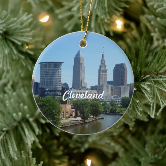 Ornamento De Cerâmica Clássico Cleveland Skyline (Árvore)