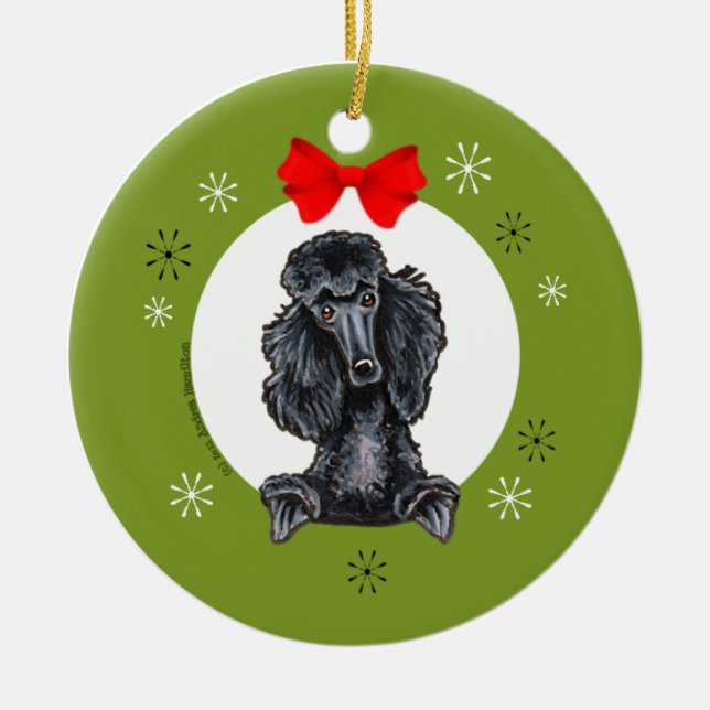 Ornamento De Cerâmica Clássico de Natal de Poodle Padrão Negro (Frente)