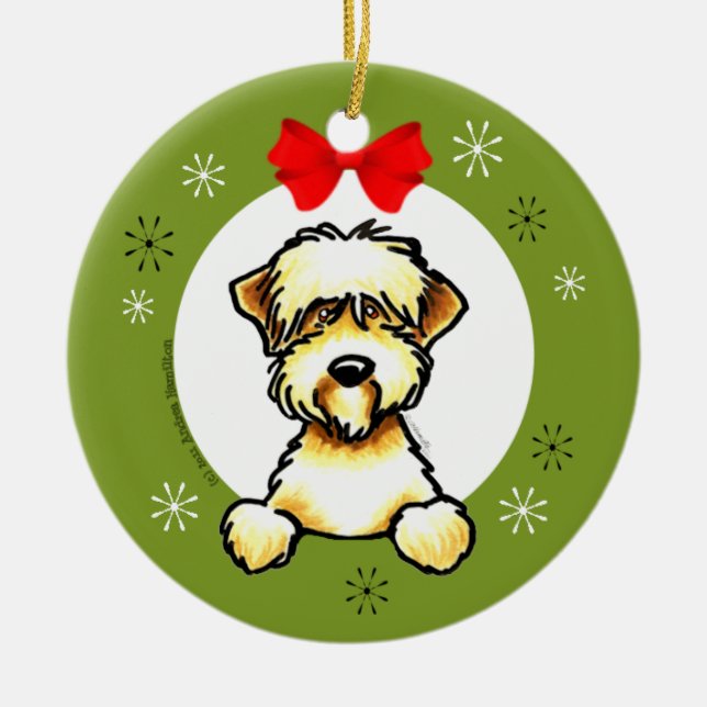 Ornamento De Cerâmica Clássico de Natal de Terrier com rodas revestidas  (Frente)