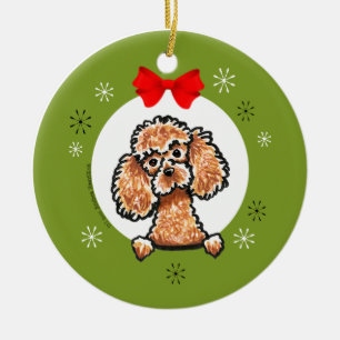 Ornamento De Cerâmica Clássico do Natal da caniche de brinquedo do