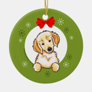 Ornamento De Cerâmica Clássico do Natal do filhote de cachorro do golde