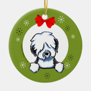 Ornamento De Cerâmica Clássico inglês velho do Natal do Sheepdog