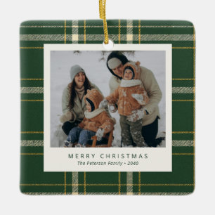 Ornamento De Cerâmica Clássico Natal Família Xadrez Verde 4 Foto Férias