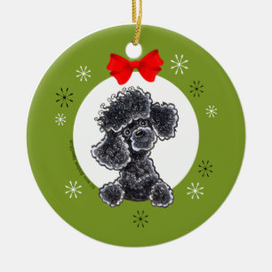 Ornamento De Cerâmica Clássico preto do Natal da caniche do brinquedo