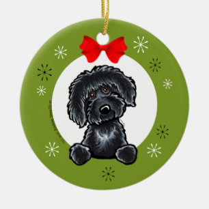 Ornamento De Cerâmica Clássico preto do Natal de Labradoodle