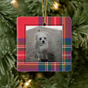 Ornamento De Cerâmica Clássico Red Tartan Xadrez Natal Foto Moderna Ce