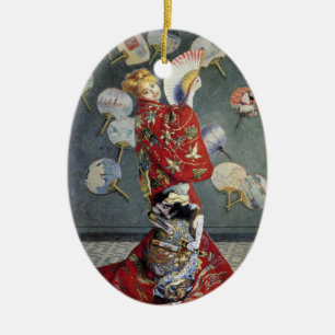 Ornamento De Cerâmica Claude Monet Camille de Vermelho Kimono Japonês Ar
