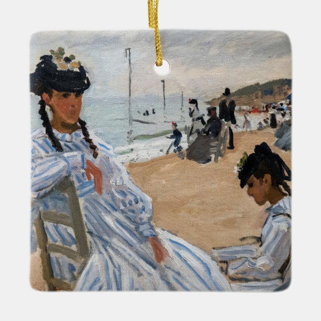 Ornamento De Cerâmica Claude Monet - Na praia em Trouville (Frente)