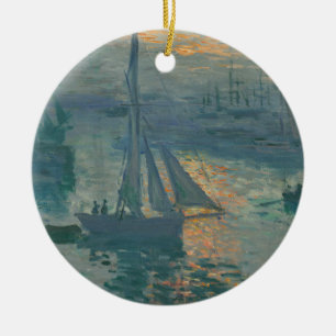 Ornamento De Cerâmica Claude Monet Nascer do Sol Marinho Barco de Vela I