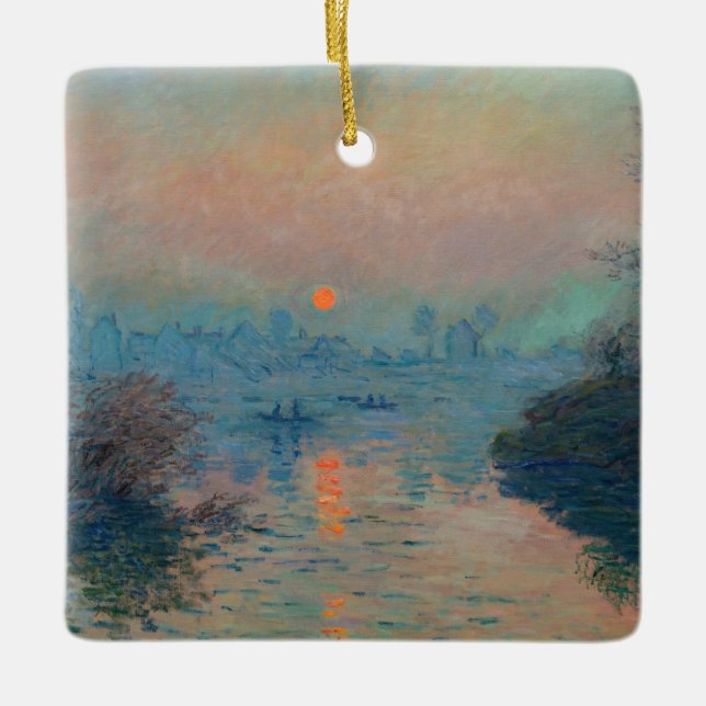 Ornamento De Cerâmica Claude Monet - Sunset sobre o Sena em Lavacourt (Frente)