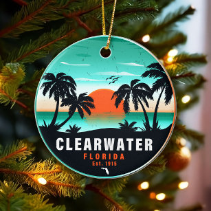 Ornamento De Cerâmica Clearwater Florida Beach Retro Sunset Souvenirs