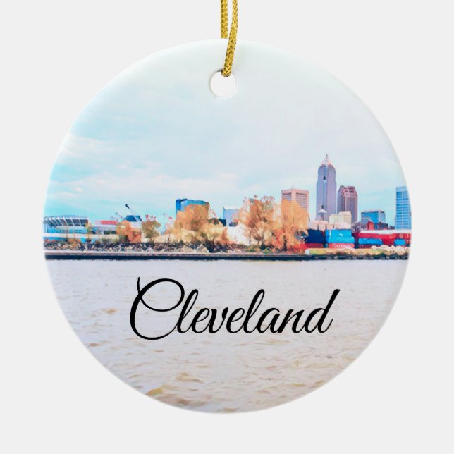 Ornamento De Cerâmica Cleveland Ohio Skyline Cerâmica Ornament (Frente)