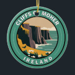 Ornamento De Cerâmica Cliffs of Moher Ireland Floral Viagem Art Vintage<br><div class="desc">Clipes de design de arte vetorial de Mher. Os Cliff of Moher são penhascos marinhos localizados no extremo sudoeste da região de Burren,  em County Clare,  Irlanda.</div>