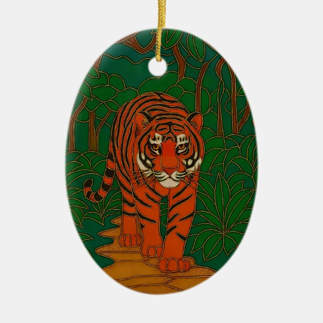 Ornamento De Cerâmica Cloisonne Art Tiger on the Jungle Path (Frente)
