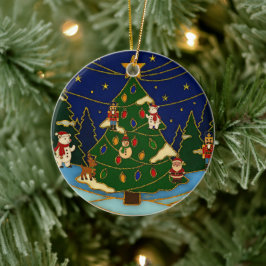 Ornamento De Cerâmica Cloisonne Art Whimsical Forest Classic Christmas