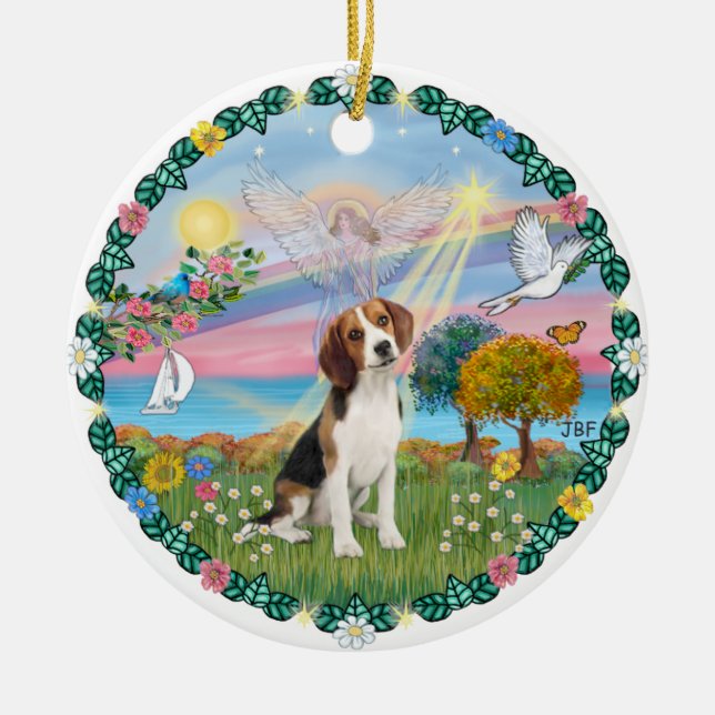 Ornamento De Cerâmica Cloud Angel #1B - Beagle (Frente)