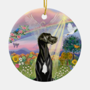 Ornamento De Cerâmica Cloud Angel - Black Great Dane (Ouvidos naturais)