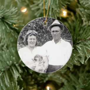 Ornamento De Cerâmica Cluster de fotos da família e esquecimentos-me-se