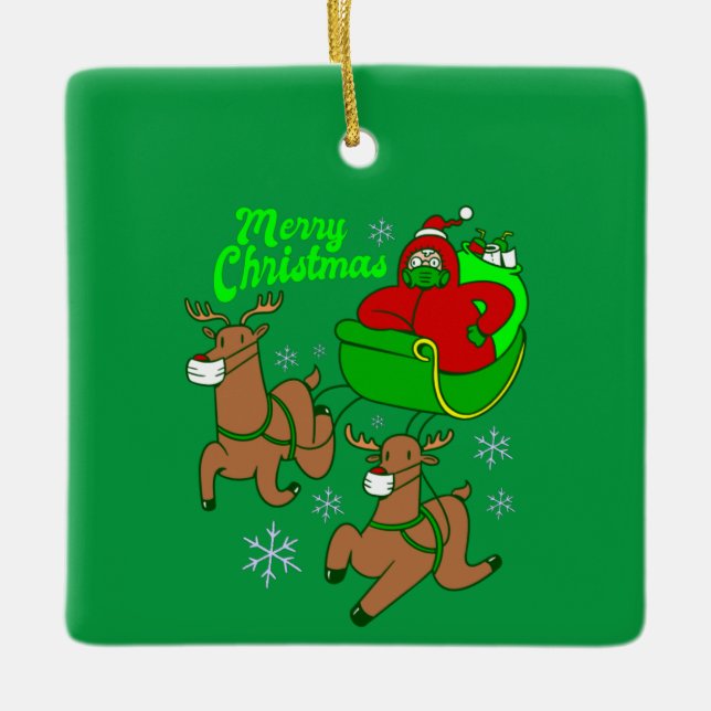 Ornamento De Cerâmica cobiça natal face mask papais noeis de rena trenó (Frente)