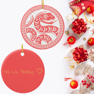 Ornamento De Cerâmica Cobra de Ano Novo Personalizado Vermelho e Chinês